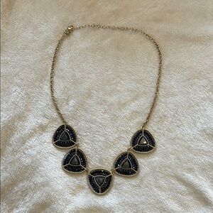 Vintage Blue and Gold Geometric Necklace with Triangular Pendants